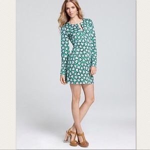DVF Diane von Furstenberg Reina Silk Mini Dress Tunic Green Leaf Print Sz 6